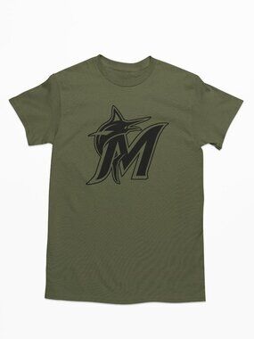 NEW Miami Marlins M Monogram Logo T-Shirt MILITARY ARMY GREEN